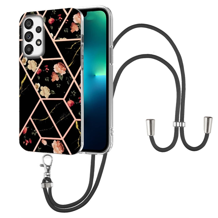 Splicing Marble Flower Pattern TPU Phone Case with Lanyard, For Samsung Galaxy A73 5G, For Samsung Galaxy Note20, For Samsung Galaxy Note20 Ultra, For Samsung Galaxy S22 5G, For Samsung Galaxy S22+ 5G, For Samsung Galaxy S22 Ultra 5G