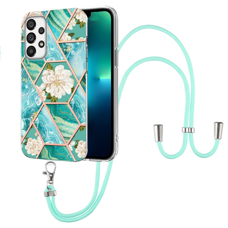 Splicing Marble Flower Pattern TPU Phone Case with Lanyard, For Samsung Galaxy A73 5G, For Samsung Galaxy Note20, For Samsung Galaxy Note20 Ultra, For Samsung Galaxy S22 5G, For Samsung Galaxy S22+ 5G, For Samsung Galaxy S22 Ultra 5G