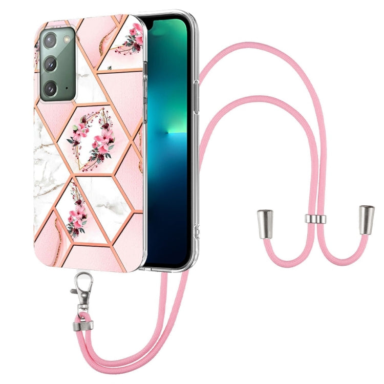 Splicing Marble Flower Pattern TPU Phone Case with Lanyard, For Samsung Galaxy A73 5G, For Samsung Galaxy Note20, For Samsung Galaxy Note20 Ultra, For Samsung Galaxy S22 5G, For Samsung Galaxy S22+ 5G, For Samsung Galaxy S22 Ultra 5G