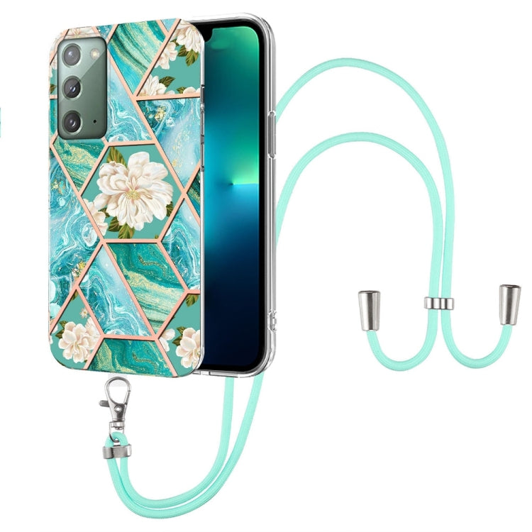 Splicing Marble Flower Pattern TPU Phone Case with Lanyard, For Samsung Galaxy A73 5G, For Samsung Galaxy Note20, For Samsung Galaxy Note20 Ultra, For Samsung Galaxy S22 5G, For Samsung Galaxy S22+ 5G, For Samsung Galaxy S22 Ultra 5G