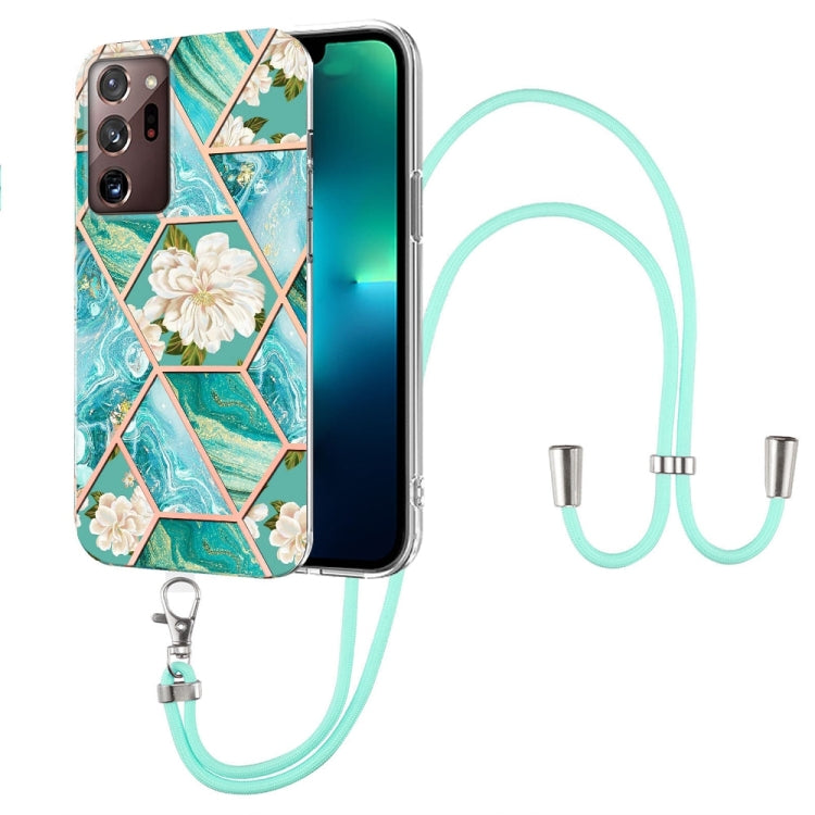 Splicing Marble Flower Pattern TPU Phone Case with Lanyard, For Samsung Galaxy A73 5G, For Samsung Galaxy Note20, For Samsung Galaxy Note20 Ultra, For Samsung Galaxy S22 5G, For Samsung Galaxy S22+ 5G, For Samsung Galaxy S22 Ultra 5G