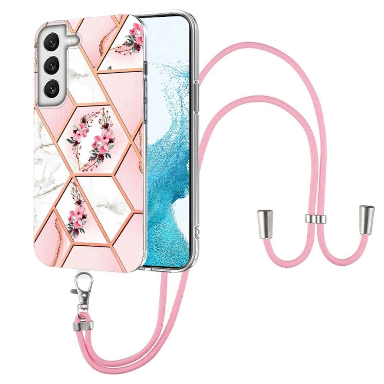 Splicing Marble Flower Pattern TPU Phone Case with Lanyard, For Samsung Galaxy A73 5G, For Samsung Galaxy Note20, For Samsung Galaxy Note20 Ultra, For Samsung Galaxy S22 5G, For Samsung Galaxy S22+ 5G, For Samsung Galaxy S22 Ultra 5G