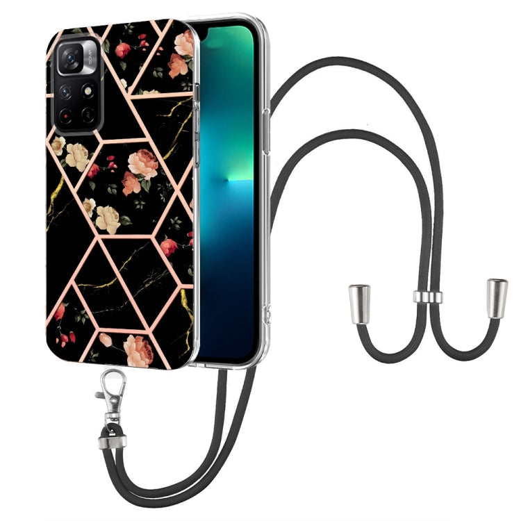 Splicing Marble Flower Pattern TPU Phone Case with Lanyard, For OnePlus Nord N20 5G, For Xiaomi Redmi Note 9 / 10X 4G, For Xiaomi Redmi Note 11 5G Chinese, For Xiaomi Redmi Note 11 Pro 5G / 4G Foreign, For Xiaomi Redmi Note 11 Pro / Note 11 Pro+       ...