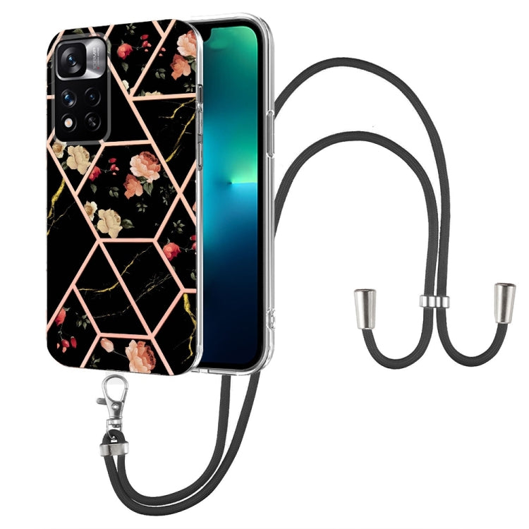 Splicing Marble Flower Pattern TPU Phone Case with Lanyard, For OnePlus Nord N20 5G, For Xiaomi Redmi Note 9 / 10X 4G, For Xiaomi Redmi Note 11 5G Chinese, For Xiaomi Redmi Note 11 Pro 5G / 4G Foreign, For Xiaomi Redmi Note 11 Pro / Note 11 Pro+       ...