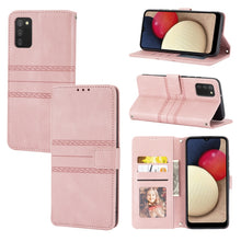 Load image into Gallery viewer, Embossed Striped Magnetic Buckle Horizontal Flip Phone Leather Case, For Samsung Galaxy A03s 164.2mm US Version
