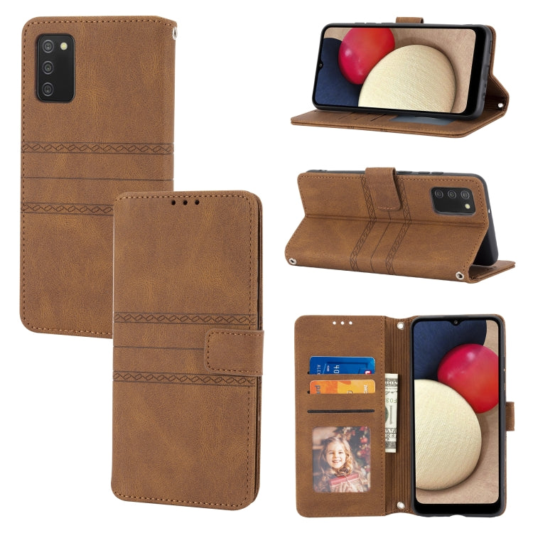 Embossed Striped Magnetic Buckle Horizontal Flip Phone Leather Case, For Samsung Galaxy A03s 164.2mm US Version