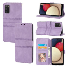 Load image into Gallery viewer, Embossed Striped Magnetic Buckle Horizontal Flip Phone Leather Case, For Samsung Galaxy A03s 164.2mm US Version