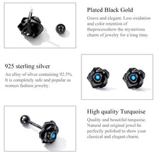 Load image into Gallery viewer, S925 Sterling Silver Black Rose Ear Stud Women Earrings, Black Rose