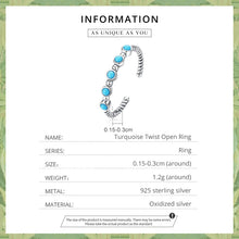Load image into Gallery viewer, S925 Sterling Silver Turquoise Twist Women Open Ring, Turquoise Twist