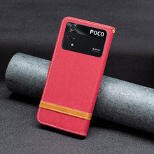 Load image into Gallery viewer, Color Block Denim Texture Leather Phone Case, For Xiaomi Poco M4 Pro, For Xiaomi Poco M4 Pro 5G