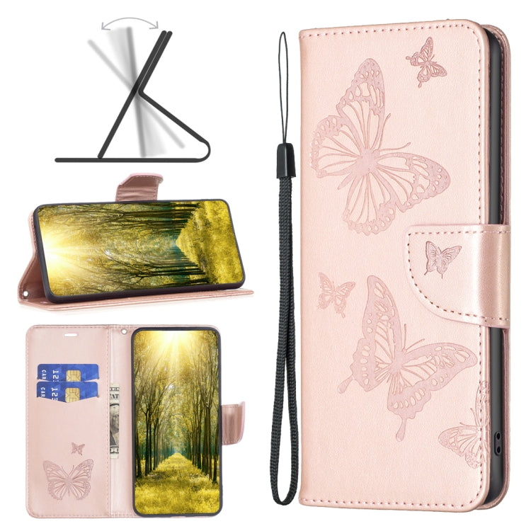 Two Butterflies Embossing Leather Phone Case, For Xiaomi Poco M4 Pro, For Xiaomi Poco M4 Pro 5G