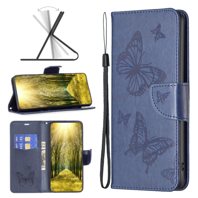 Two Butterflies Embossing Leather Phone Case, For Xiaomi Poco M4 Pro, For Xiaomi Poco M4 Pro 5G