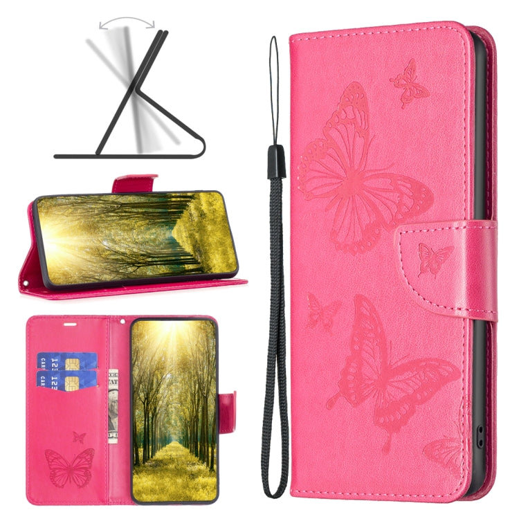 Two Butterflies Embossing Leather Phone Case, For Xiaomi Poco M4 Pro, For Xiaomi Poco M4 Pro 5G