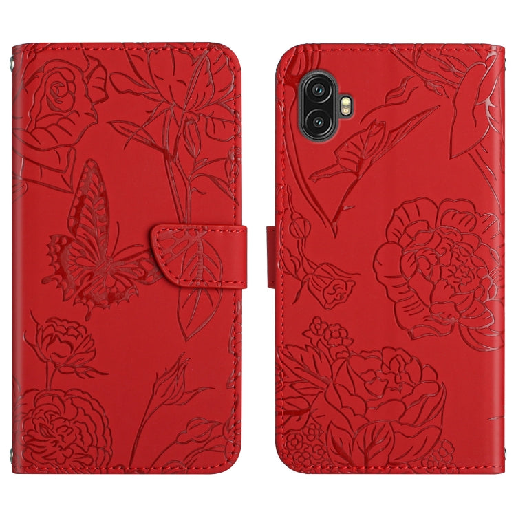 Skin Feel Butterfly Peony Embossed Leather Phone Case, For OPPO Realme 9 Pro+/Realme 9 4G, For Samsung Galaxy Xcover6 Pro, For Samsung Galaxy M33, For Samsung Galaxy M53, For Sharp Aquos R7, For Xiaomi Poco F4 GT