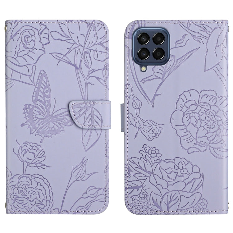 Skin Feel Butterfly Peony Embossed Leather Phone Case, For OPPO Realme 9 Pro+/Realme 9 4G, For Samsung Galaxy Xcover6 Pro, For Samsung Galaxy M33, For Samsung Galaxy M53, For Sharp Aquos R7, For Xiaomi Poco F4 GT