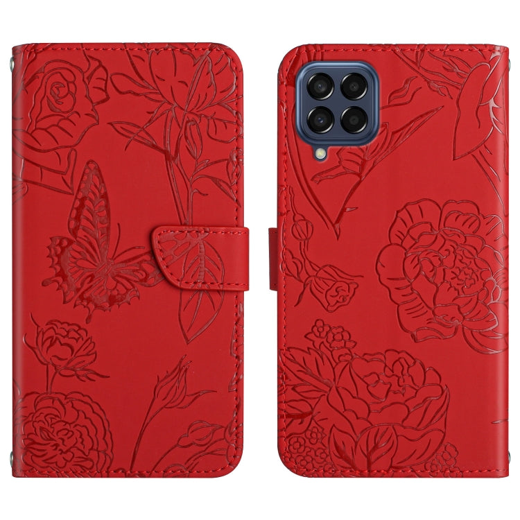 Skin Feel Butterfly Peony Embossed Leather Phone Case, For OPPO Realme 9 Pro+/Realme 9 4G, For Samsung Galaxy Xcover6 Pro, For Samsung Galaxy M33, For Samsung Galaxy M53, For Sharp Aquos R7, For Xiaomi Poco F4 GT
