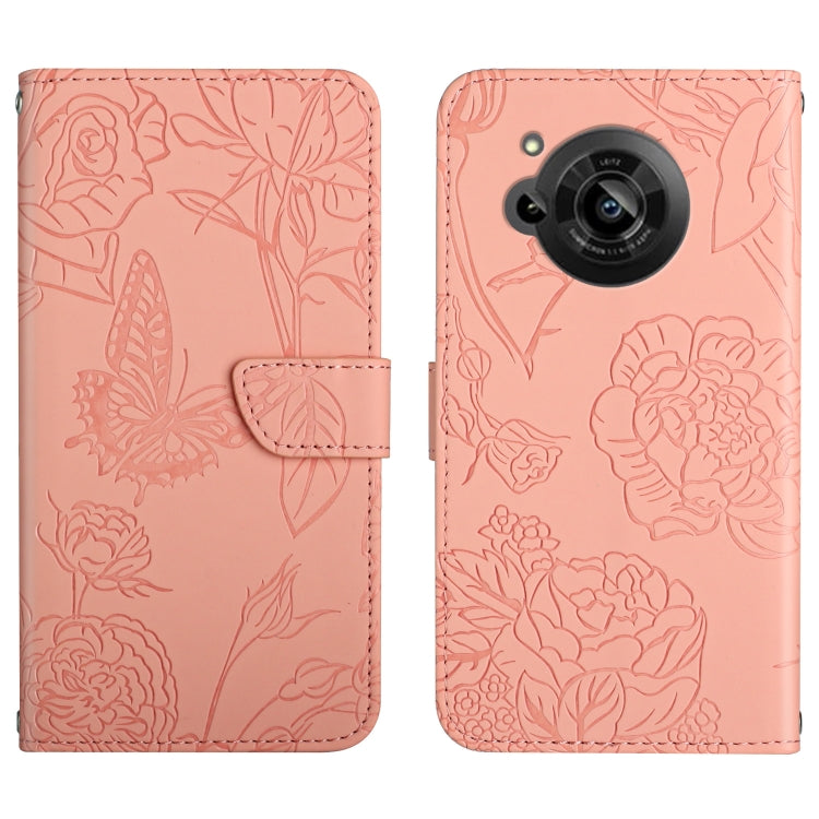 Skin Feel Butterfly Peony Embossed Leather Phone Case, For OPPO Realme 9 Pro+/Realme 9 4G, For Samsung Galaxy Xcover6 Pro, For Samsung Galaxy M33, For Samsung Galaxy M53, For Sharp Aquos R7, For Xiaomi Poco F4 GT