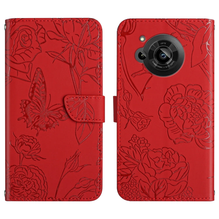 Skin Feel Butterfly Peony Embossed Leather Phone Case, For OPPO Realme 9 Pro+/Realme 9 4G, For Samsung Galaxy Xcover6 Pro, For Samsung Galaxy M33, For Samsung Galaxy M53, For Sharp Aquos R7, For Xiaomi Poco F4 GT