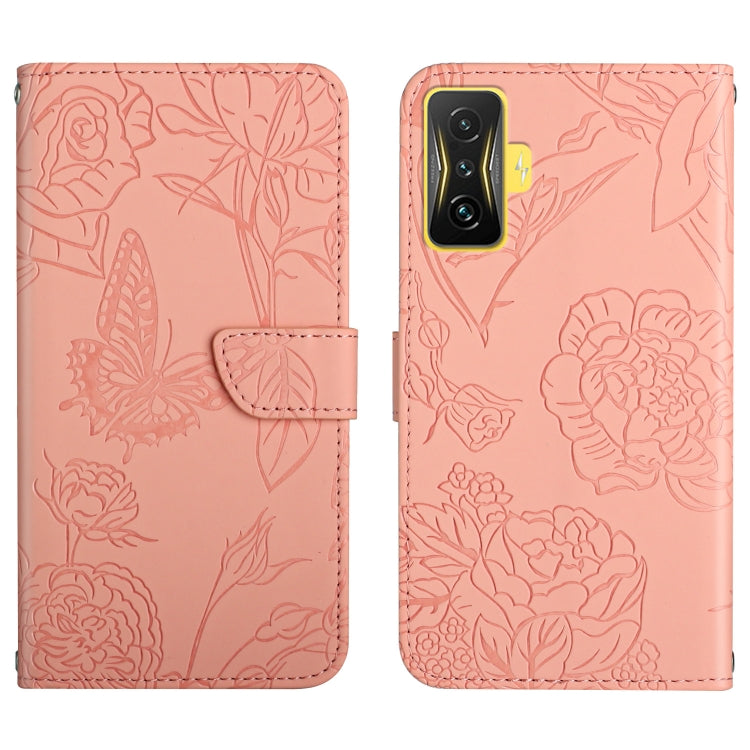 Skin Feel Butterfly Peony Embossed Leather Phone Case, For OPPO Realme 9 Pro+/Realme 9 4G, For Samsung Galaxy Xcover6 Pro, For Samsung Galaxy M33, For Samsung Galaxy M53, For Sharp Aquos R7, For Xiaomi Poco F4 GT