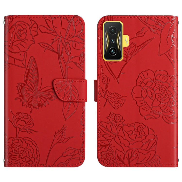 Skin Feel Butterfly Peony Embossed Leather Phone Case, For OPPO Realme 9 Pro+/Realme 9 4G, For Samsung Galaxy Xcover6 Pro, For Samsung Galaxy M33, For Samsung Galaxy M53, For Sharp Aquos R7, For Xiaomi Poco F4 GT