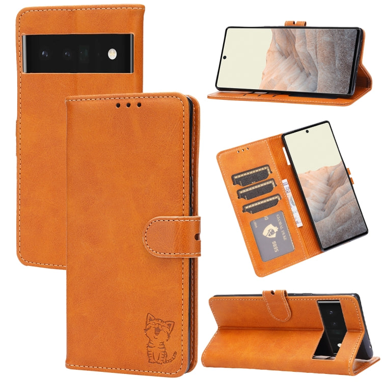 Embossed Happy Cat Pattern Leather Phone Case, For Google Pixel 6a, For Google Pixel 7 5G, For Google Pixel 7 Pro 5G, For Xiaomi Redmi 10A, For Xiaomi Redmi Note 11 4G Global/11S, For Xiaomi Redmi Note 11 Pro Global, For Samsung Galaxy A23 4G          ...