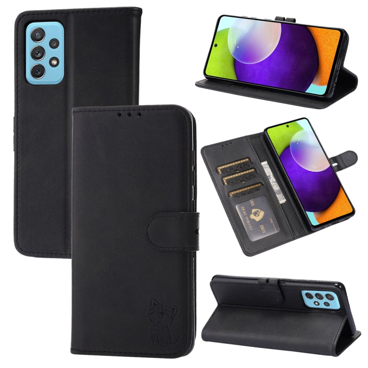 Embossed Happy Cat Pattern Leather Phone Case, For Google Pixel 6a, For Google Pixel 7 5G, For Google Pixel 7 Pro 5G, For Xiaomi Redmi 10A, For Xiaomi Redmi Note 11 4G Global/11S, For Xiaomi Redmi Note 11 Pro Global, For Samsung Galaxy A23 4G          ...