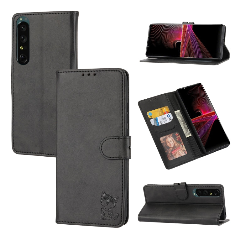 Embossed Happy Cat Pattern Leather Phone Case, For Sony Xperia 1 IV, For Sony Xperia 10 IV, For Xiaomi Redmi Note 11E