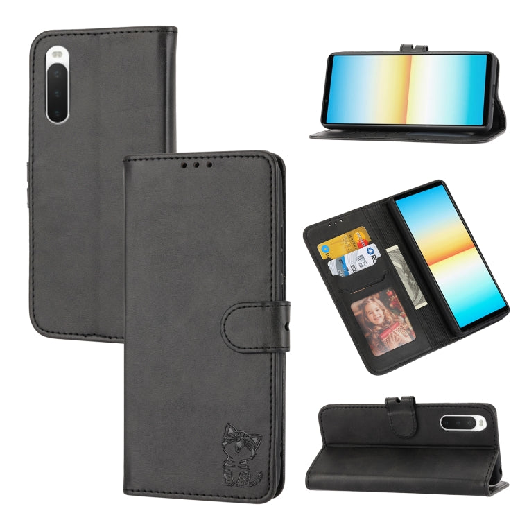 Embossed Happy Cat Pattern Leather Phone Case, For Sony Xperia 1 IV, For Sony Xperia 10 IV, For Xiaomi Redmi Note 11E