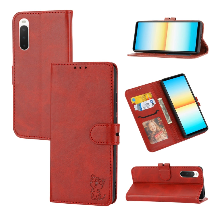 Embossed Happy Cat Pattern Leather Phone Case, For Sony Xperia 1 IV, For Sony Xperia 10 IV, For Xiaomi Redmi Note 11E