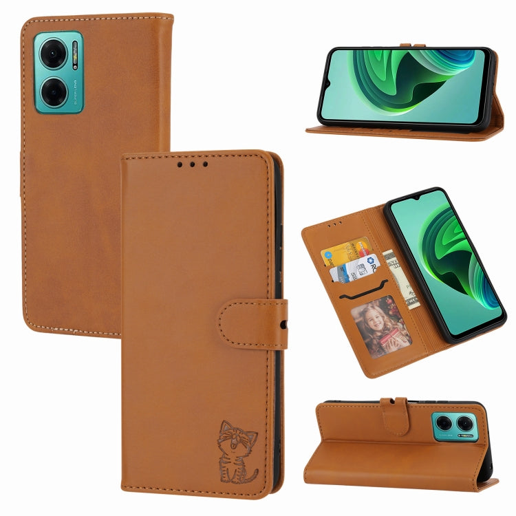 Embossed Happy Cat Pattern Leather Phone Case, For Sony Xperia 1 IV, For Sony Xperia 10 IV, For Xiaomi Redmi Note 11E