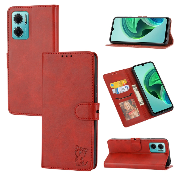 Embossed Happy Cat Pattern Leather Phone Case, For Sony Xperia 1 IV, For Sony Xperia 10 IV, For Xiaomi Redmi Note 11E