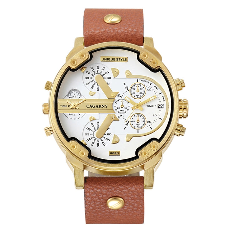 CAGARNY 6820 Round Large Dial Leather Band Quartz Dual Movement Watch For Men