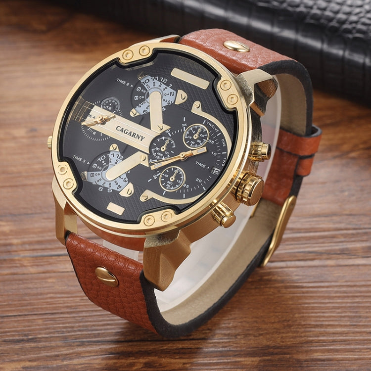 CAGARNY 6820 Round Large Dial Leather Band Quartz Dual Movement Watch For Men