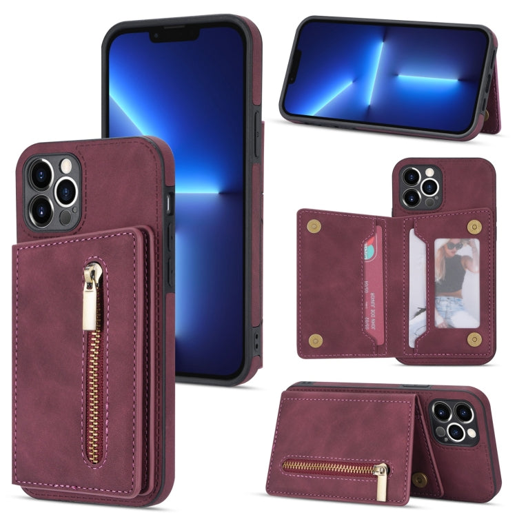 Zipper Card Holder Phone Case, For iPhone 13 mini, For iPhone 13, For iPhone 13 Pro, For iPhone 13 Pro Max, For iPhone 12, For iPhone 12 Pro Max, For iPhone 11, For iPhone 11 Pro