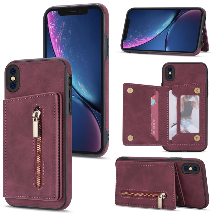 Zipper Card Holder Phone Case, For iPhone 11 Pro Max, For iPhone X / XS, For iPhone XR, For iPhone XS Max, For iPhone SE 2022 / 2020 / 8 / 7, For iPhone 8 Plus / 7 Plus, For iPhone 12 Pro, For iPhone 12 mini