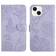 Load image into Gallery viewer, Skin Feel Butterfly Peony Embossed Leather Phone Case, For iPhone 14, For iPhone 14 Plus, For iPhone 14 Pro, For iPhone 14 Pro Max