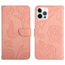 Load image into Gallery viewer, Skin Feel Butterfly Peony Embossed Leather Phone Case, For iPhone 14, For iPhone 14 Plus, For iPhone 14 Pro, For iPhone 14 Pro Max