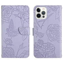 Load image into Gallery viewer, Skin Feel Butterfly Peony Embossed Leather Phone Case, For iPhone 14, For iPhone 14 Plus, For iPhone 14 Pro, For iPhone 14 Pro Max