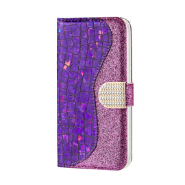 Laser Glitter Powder Crocodile Texture Leather Phone Case, For Samsung Galaxy A13 4G, For Xiaomi Redmi 10C