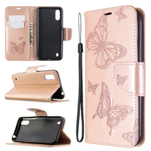 Load image into Gallery viewer, Two Butterflies Embossing Pattern Horizontal Flip Leather Case with Holder &amp; Card Slot &amp; Wallet &amp; Lanyard, For Galaxy A01, For Galaxy A21