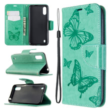 Load image into Gallery viewer, Two Butterflies Embossing Pattern Horizontal Flip Leather Case with Holder &amp; Card Slot &amp; Wallet &amp; Lanyard, For Galaxy A01, For Galaxy A21