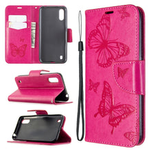 Load image into Gallery viewer, Two Butterflies Embossing Pattern Horizontal Flip Leather Case with Holder &amp; Card Slot &amp; Wallet &amp; Lanyard, For Galaxy A01, For Galaxy A21