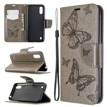 Load image into Gallery viewer, Two Butterflies Embossing Pattern Horizontal Flip Leather Case with Holder &amp; Card Slot &amp; Wallet &amp; Lanyard, For Galaxy A01, For Galaxy A21