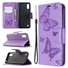 Load image into Gallery viewer, Two Butterflies Embossing Pattern Horizontal Flip Leather Case with Holder &amp; Card Slot &amp; Wallet &amp; Lanyard, For Galaxy A01, For Galaxy A21