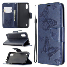 Load image into Gallery viewer, Two Butterflies Embossing Pattern Horizontal Flip Leather Case with Holder &amp; Card Slot &amp; Wallet &amp; Lanyard, For Galaxy A01, For Galaxy A21