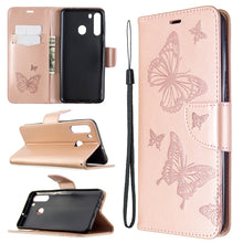 Load image into Gallery viewer, Two Butterflies Embossing Pattern Horizontal Flip Leather Case with Holder &amp; Card Slot &amp; Wallet &amp; Lanyard, For Galaxy A01, For Galaxy A21