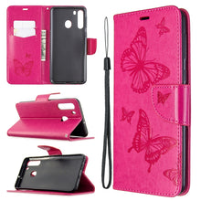 Load image into Gallery viewer, Two Butterflies Embossing Pattern Horizontal Flip Leather Case with Holder &amp; Card Slot &amp; Wallet &amp; Lanyard, For Galaxy A01, For Galaxy A21
