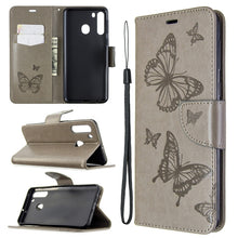 Load image into Gallery viewer, Two Butterflies Embossing Pattern Horizontal Flip Leather Case with Holder &amp; Card Slot &amp; Wallet &amp; Lanyard, For Galaxy A01, For Galaxy A21