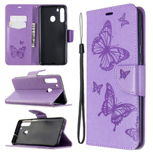 Load image into Gallery viewer, Two Butterflies Embossing Pattern Horizontal Flip Leather Case with Holder &amp; Card Slot &amp; Wallet &amp; Lanyard, For Galaxy A01, For Galaxy A21