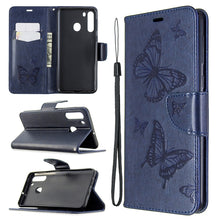 Load image into Gallery viewer, Two Butterflies Embossing Pattern Horizontal Flip Leather Case with Holder &amp; Card Slot &amp; Wallet &amp; Lanyard, For Galaxy A01, For Galaxy A21